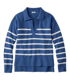 クラシック・カシミヤ・セーター、リラックス　ポロセーター　ストライプ, , hi-res