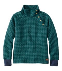 キルト・スウェットシャツ、スナップネック　プルオーバー　プリント, , hi-res