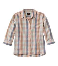 シグネチャー・リネンブレンド・ボタンフロント・シャツ、7分丈袖, , hi-res