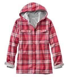 フリース・ラインド・フランネル・シャツ、プラッド フード付き, , hi-res