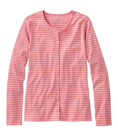 ピマ・コットン・ティ、長袖　クルーネック　カーディガン　ストライプ, , hi-res