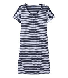 スーピマ・ナイトガウン、半袖　ストライプ, , hi-res