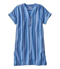 クラウド・ガーゼ・ショートスリーブ・シフト・ドレス、ストライプ, , hi-res