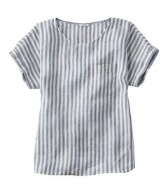 プレミアム・ウォッシャブル・リネン・シャツ、半袖ティ　ストライプ, , hi-res