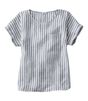 プレミアム・ウォッシャブル・リネン・シャツ、半袖ティ　ストライプ