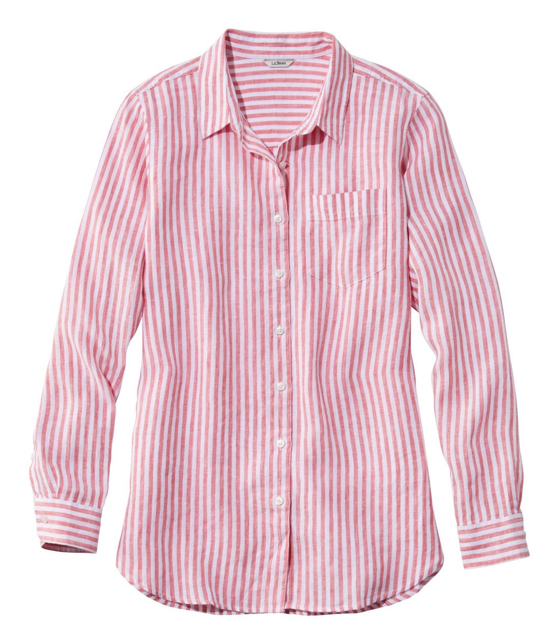 プレミアム・ウォッシャブル・リネン・シャツ、チュニック　ストライプ