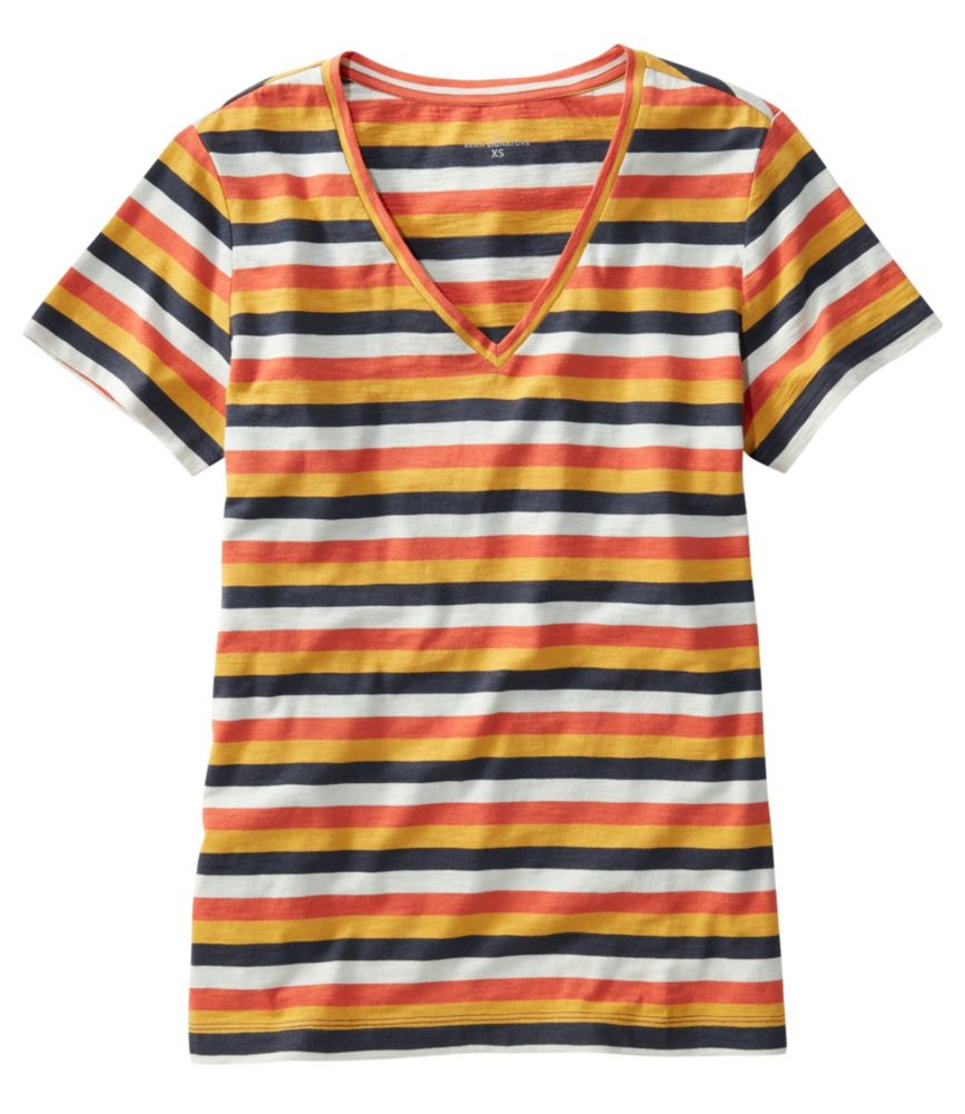 tシャツ シグネチャー・スラブニット・ティ、Vネック　パターン 米国フィット・レギュラー レディース シグネチャー・スラブニット・ティ、Vネック パターン 米国