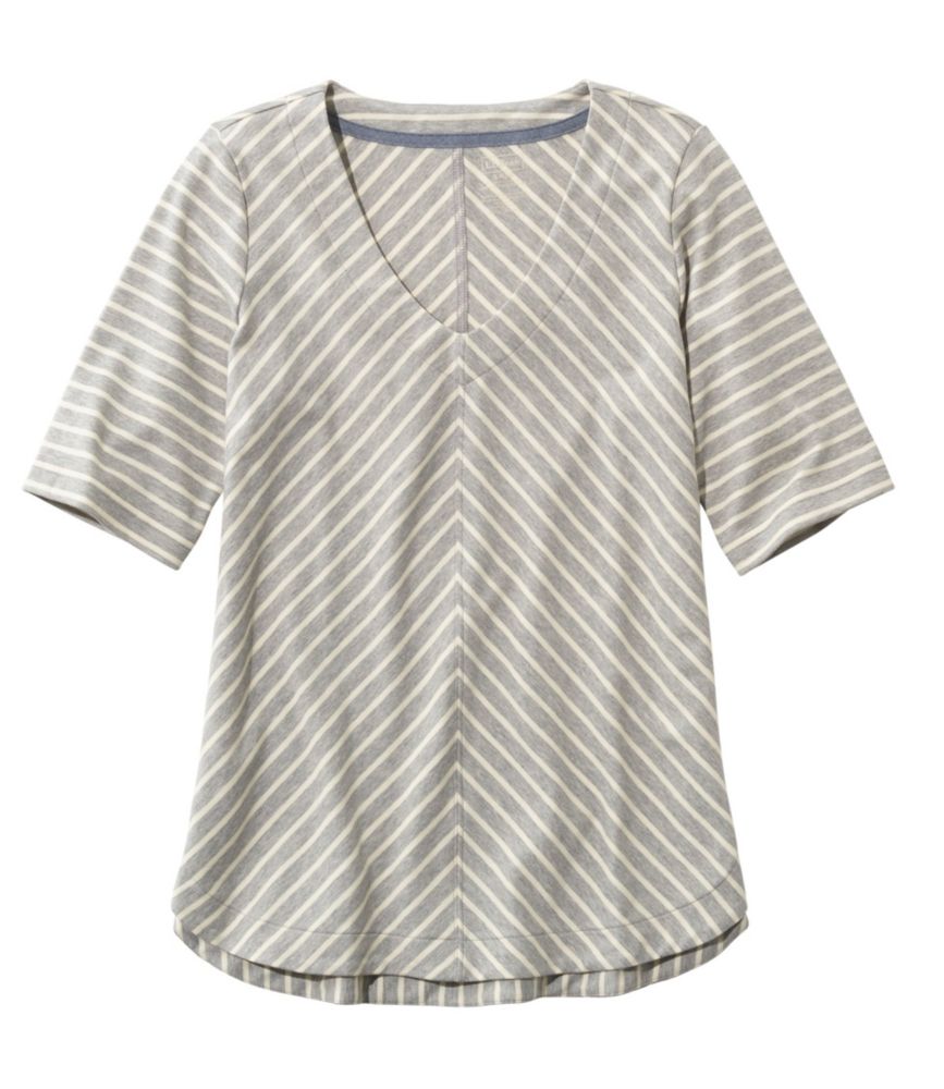 ピマ・コットン・ティ、Vネック・チュニック　ストライプ