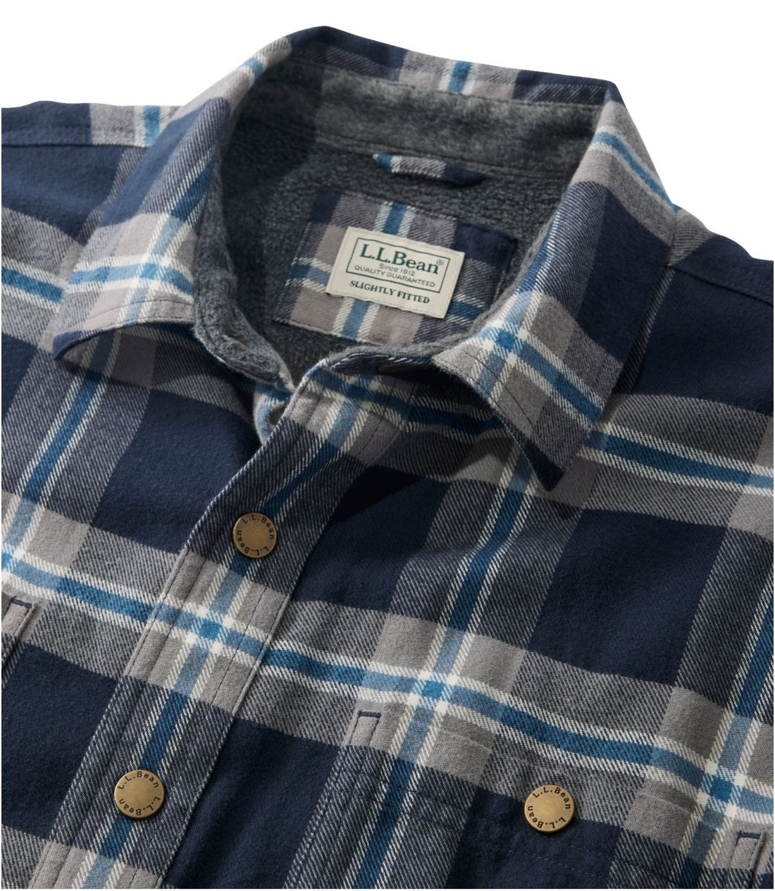 メンズ フリースラインド・フランネル・シャツ、スライトリー