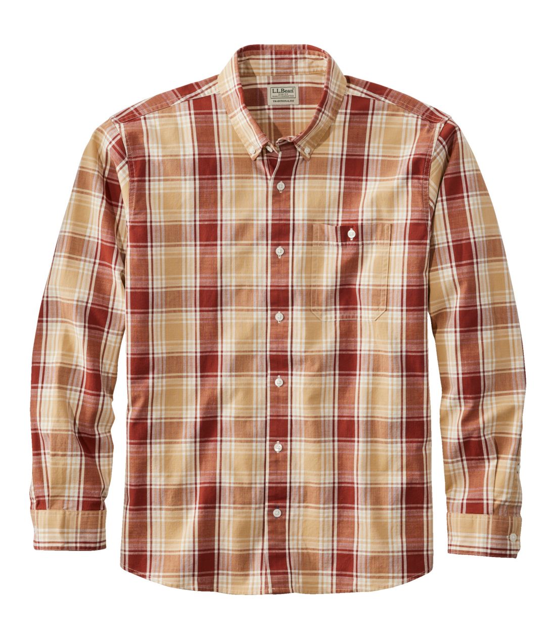 コンフォート・ストレッチ・シャンブレー・シャツ、トラディショナル・フィット　長袖　プラッド