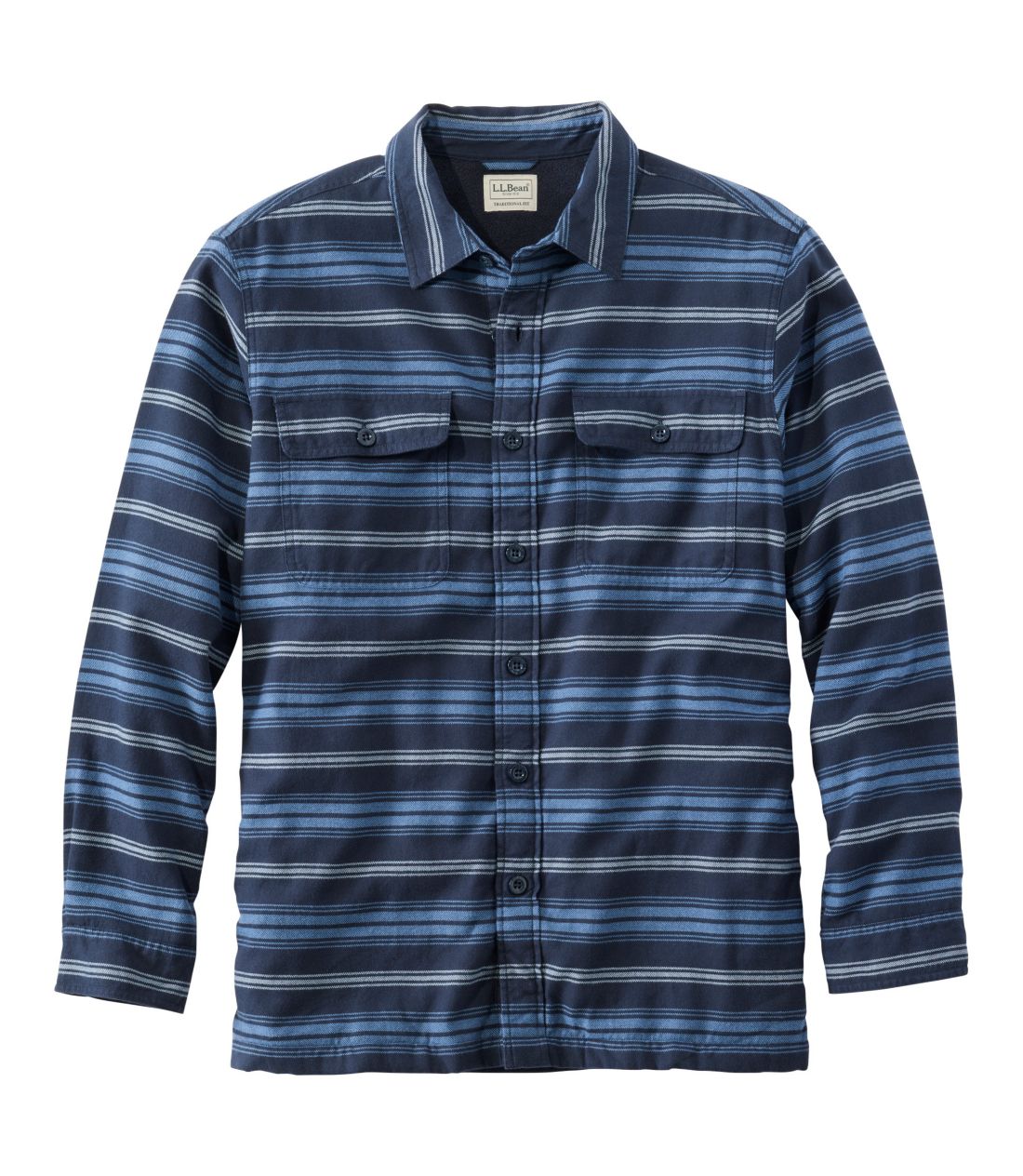 フリースラインド・フランネル・シャツ、トラディショナル・フィット　ストライプ