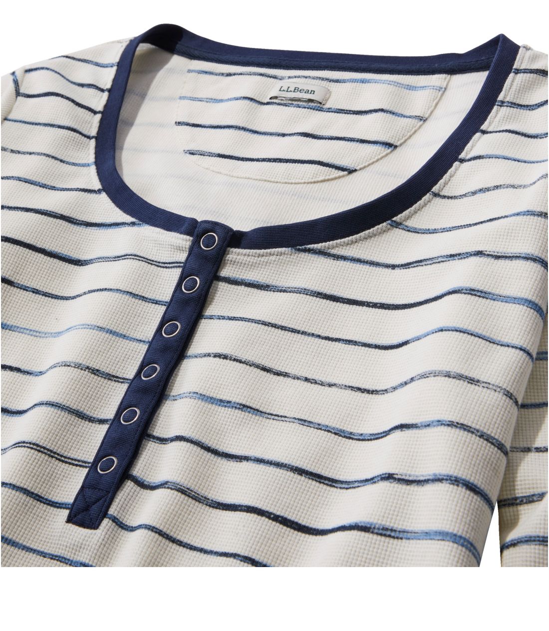 tシャツ アンシュリンカブル・ミニワッフル・ティ、長袖　クルーネック　ストライプ 米国フィット・プチ レディース ウィメンズ アンシュリンカブル・ミニワッフル・ティ、長袖