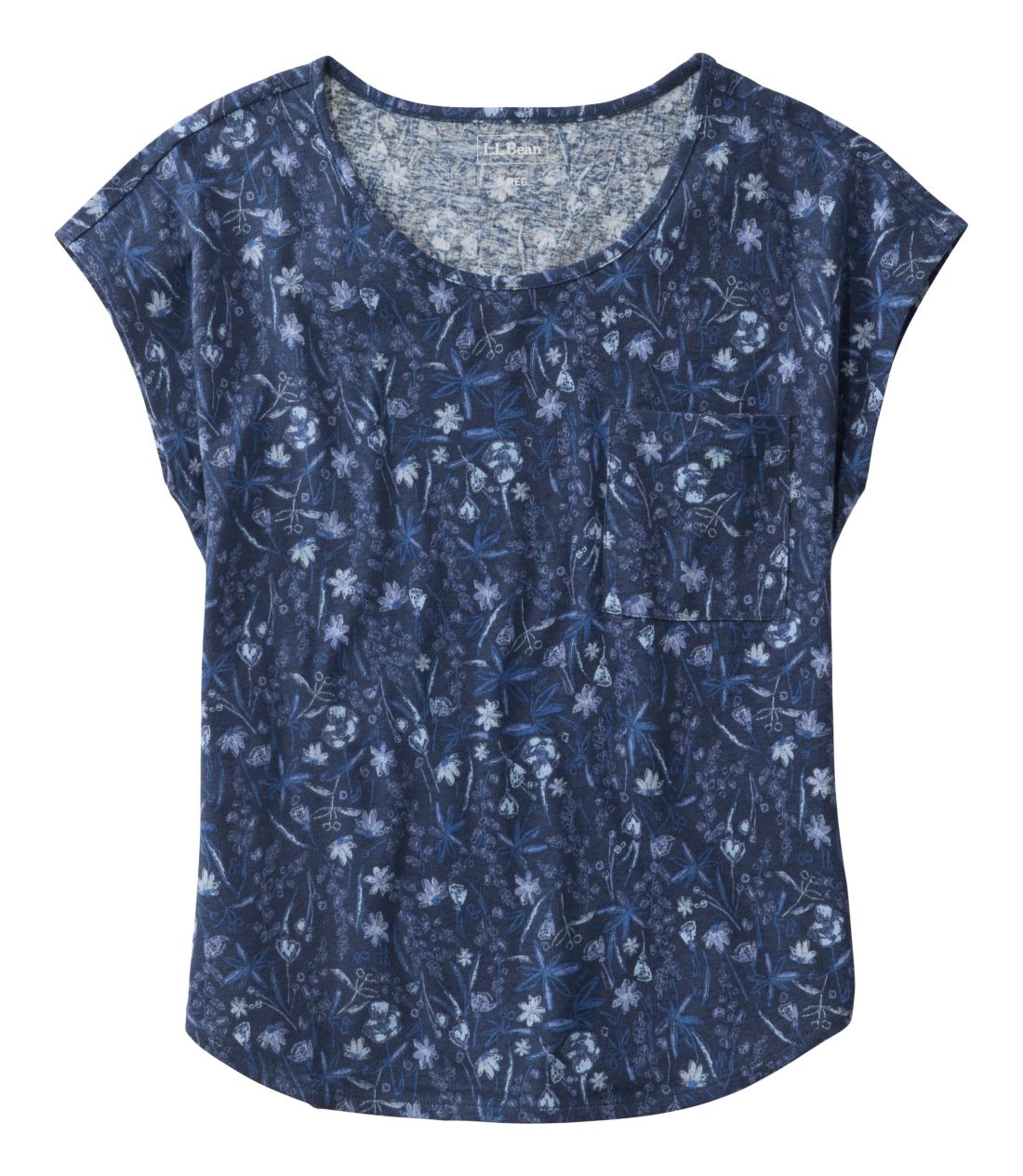 レイクサイド・リネン/コットン・ティ、半袖　スクープネック　プリント