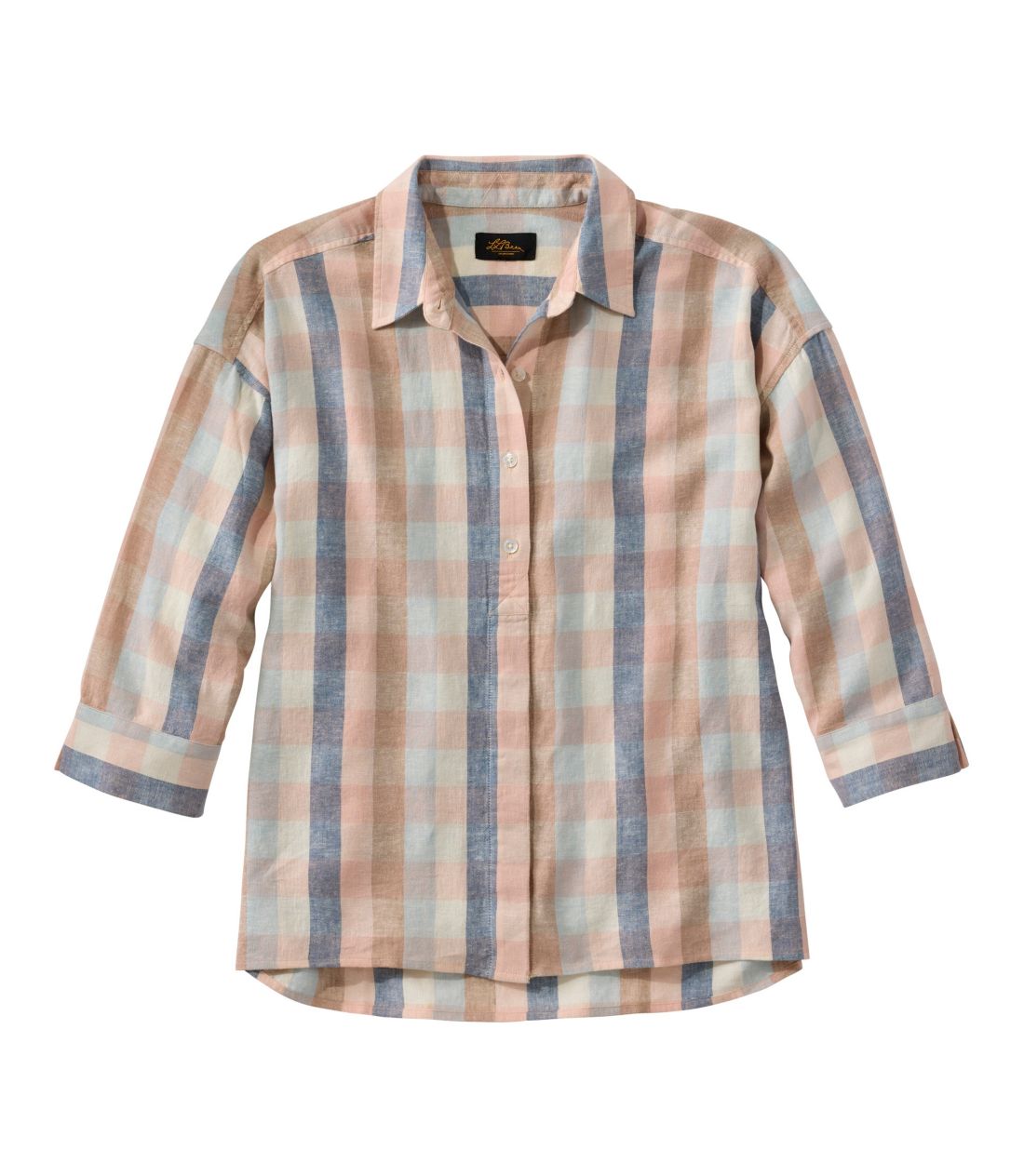 シグネチャー・リネンブレンド・ボタンフロント・シャツ、7分丈袖