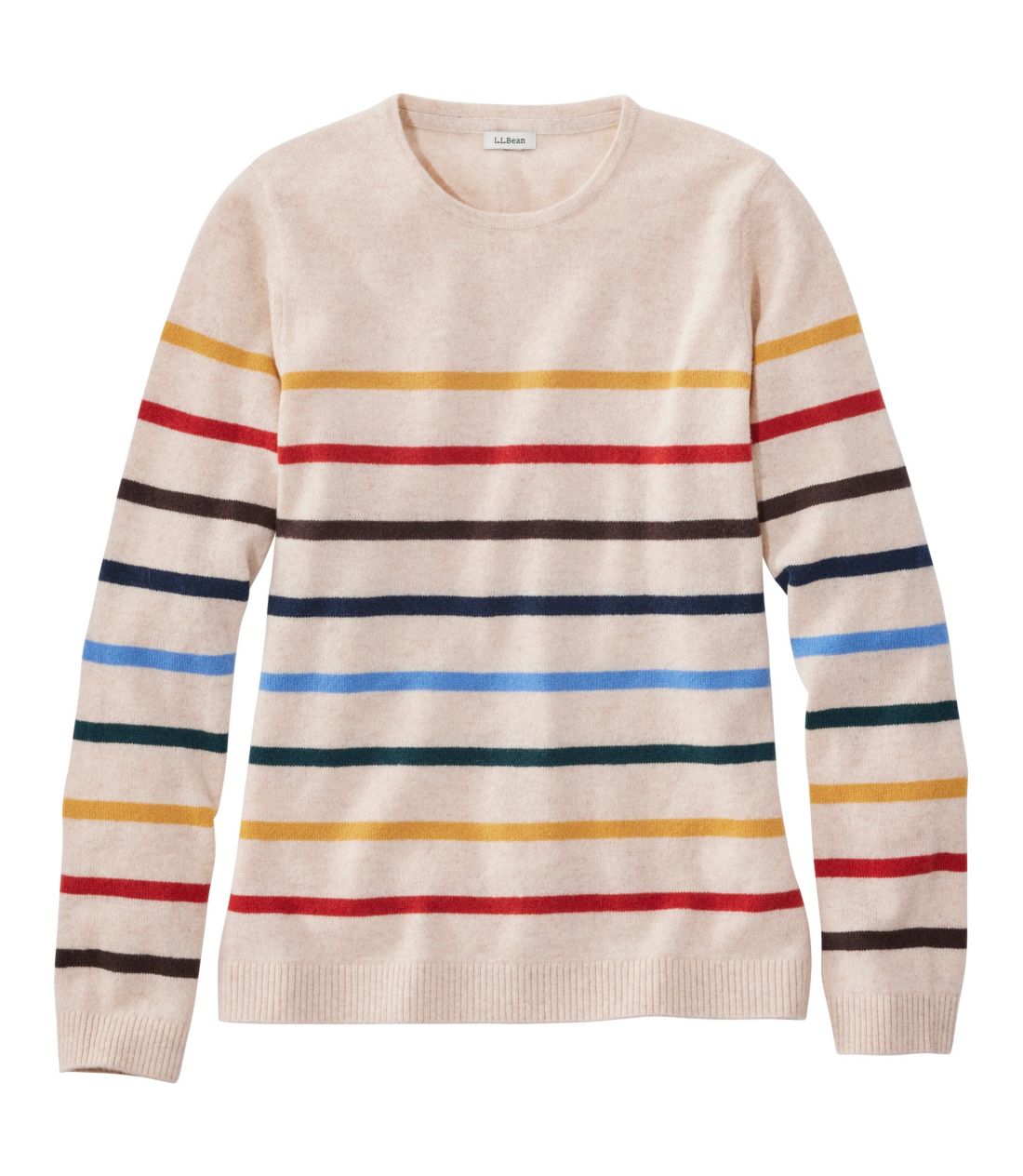 クラシック・カシミヤ・セーター、クルーネック　ストライプ