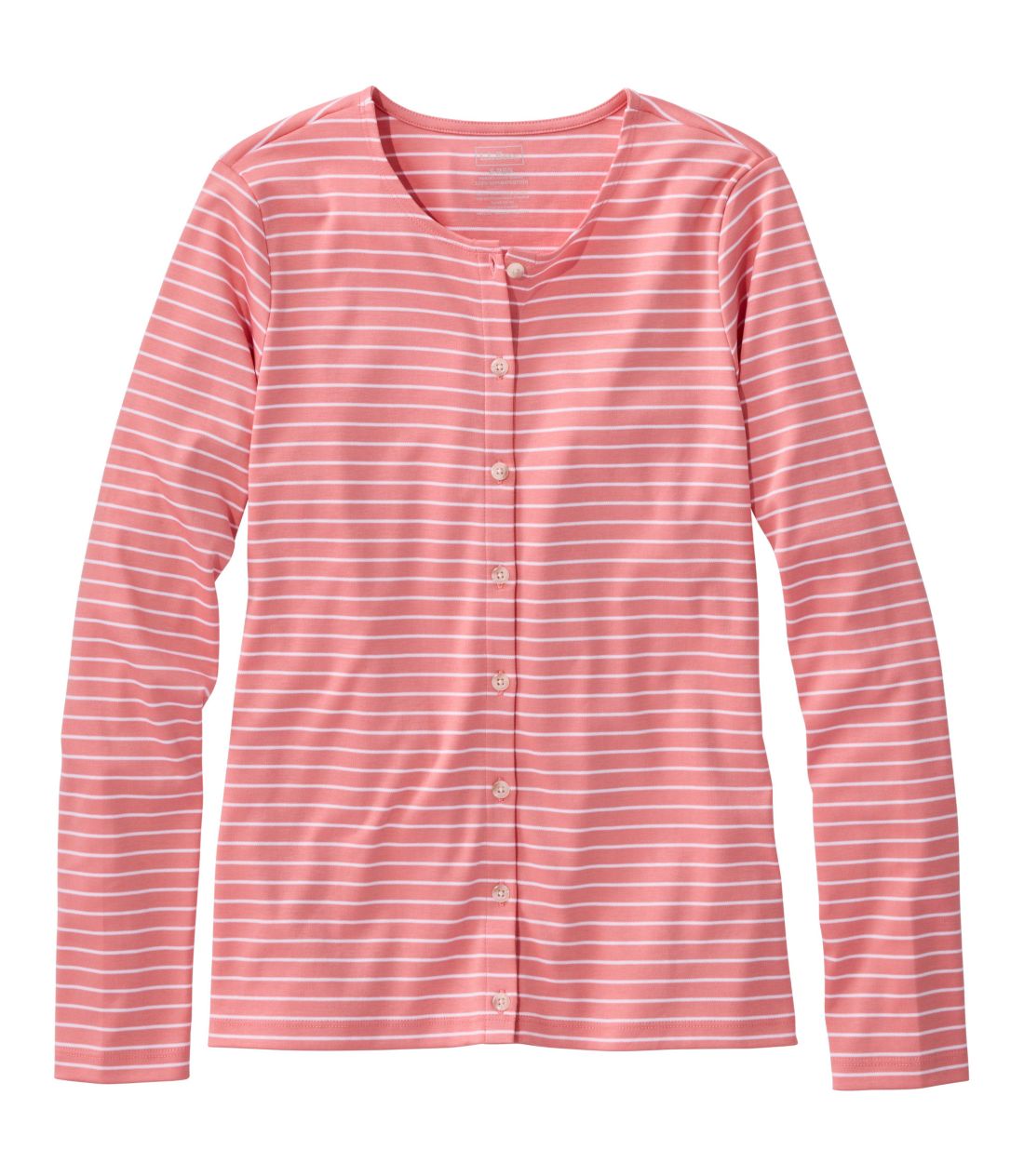 ピマ・コットン・ティ、長袖　クルーネック　カーディガン　ストライプ