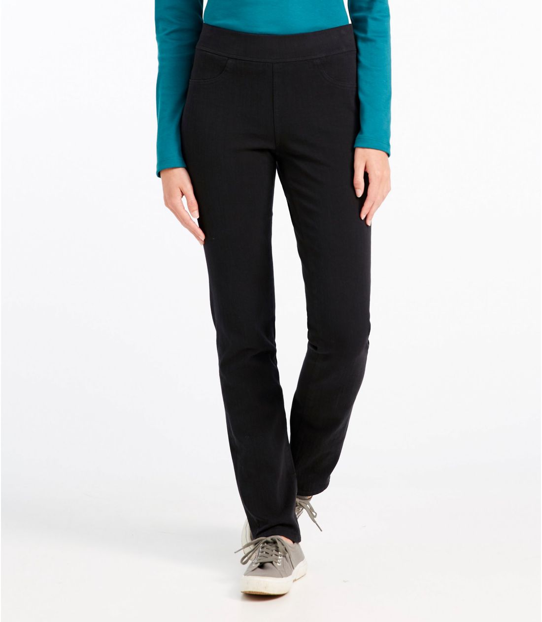 スーパーストレッチ・スリミング・プルオン・ジーンズ、ハイライズ　ストレートレッグ