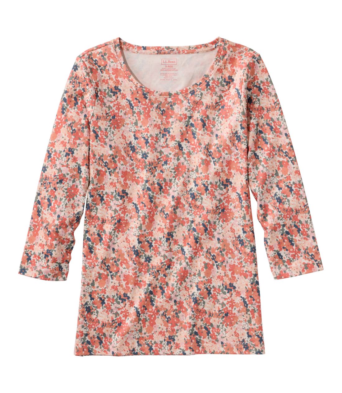 ピマ・コットン・シェイプ・ジュエルネック・ティ、7分丈袖　プリント