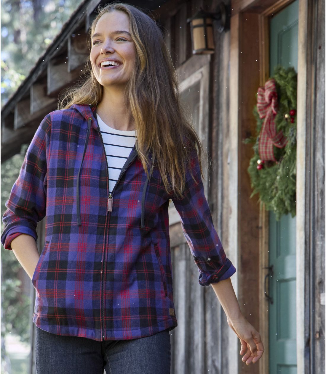 パーカー スコッチ・プラッド・フランネル・シャツ、ジップ・フーディ ジャパン・フィット レディース L.L.Bean パーカー スコッチ・プラッド・フランネル・シャツ