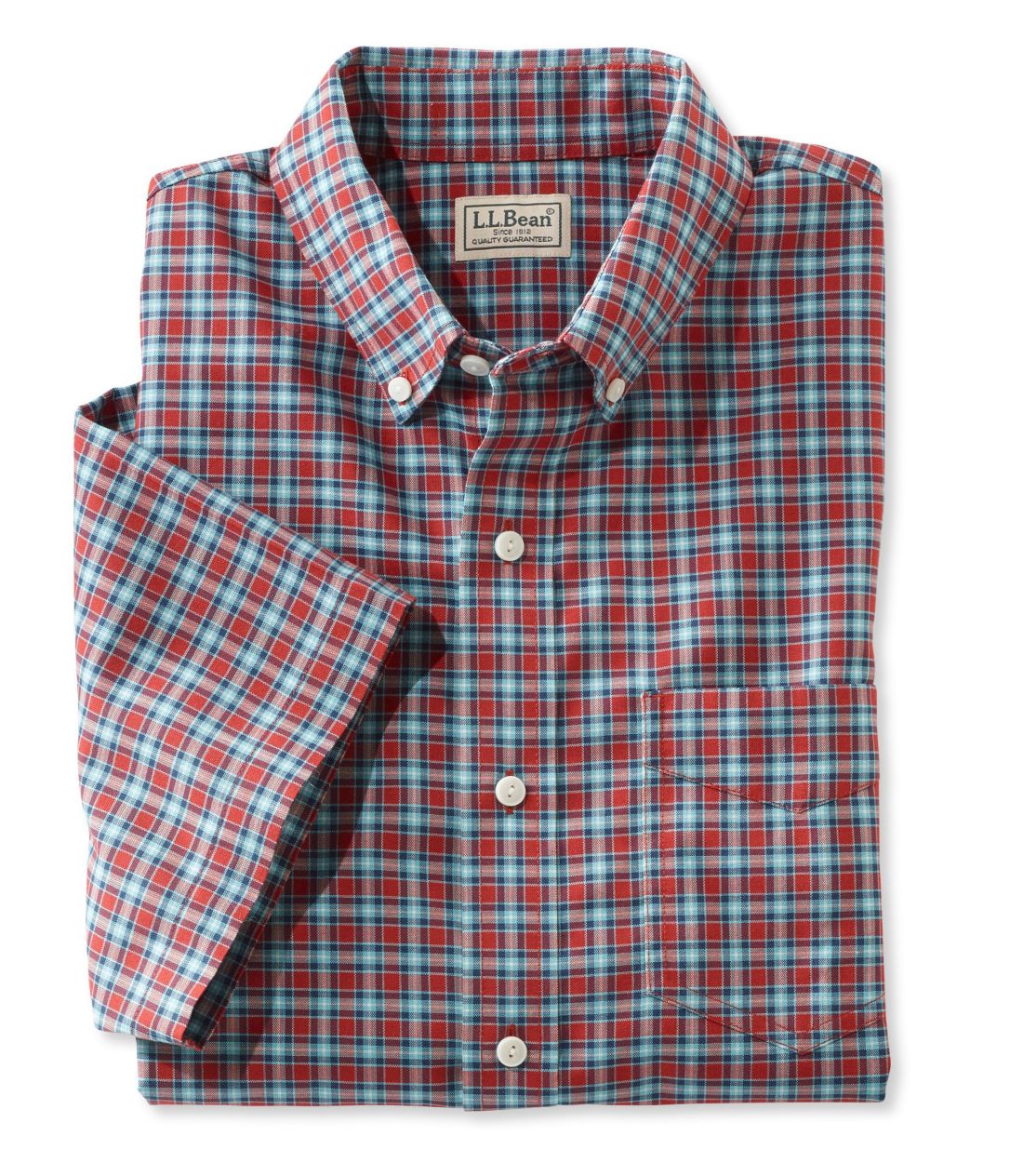 イージーケア・シャンブレー・シャツ、トラディショナル・フィット　半袖　プラッド