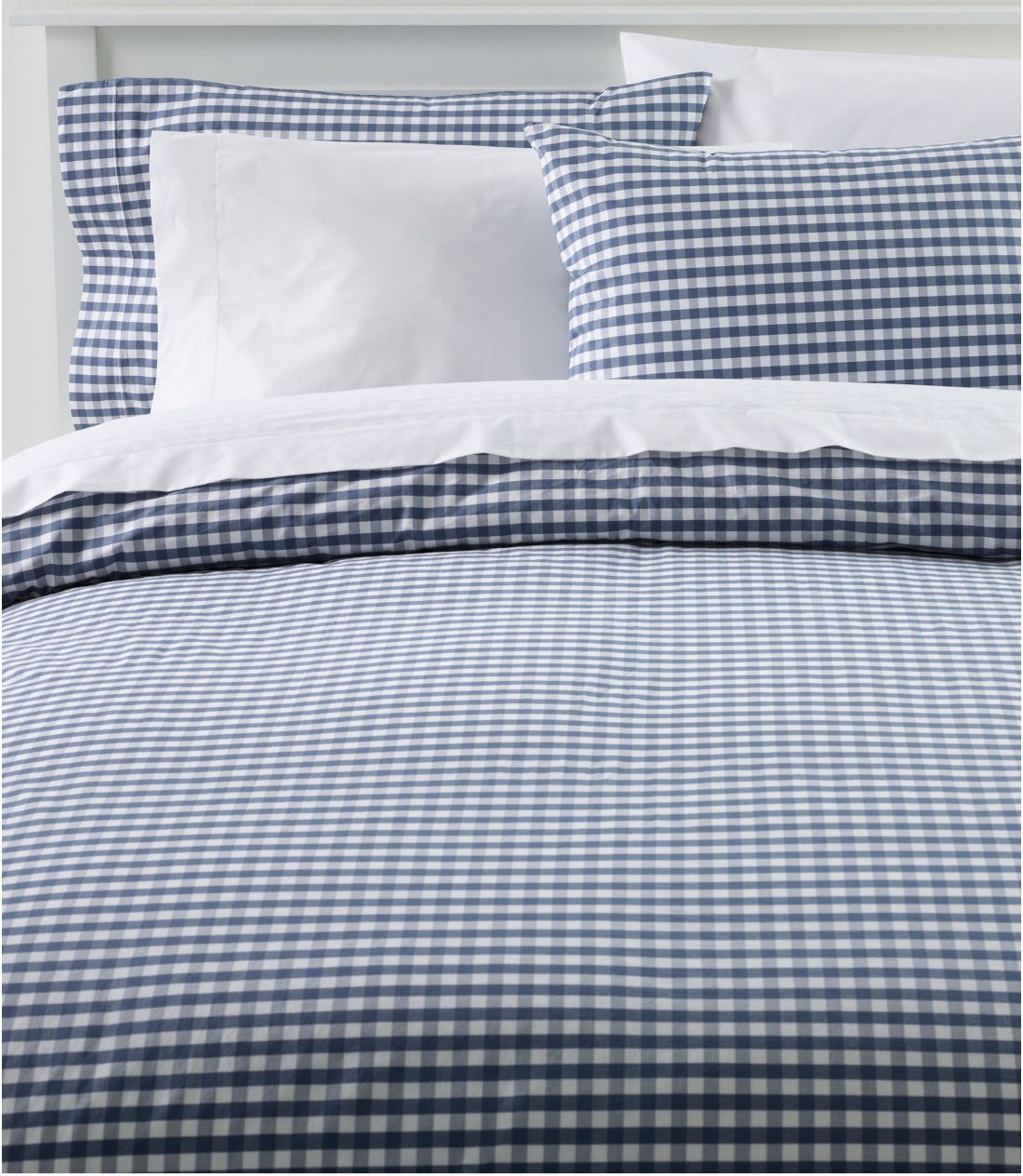 Blue Sunwashed Percale Comforter Cover Gingham Check L.L.Bean