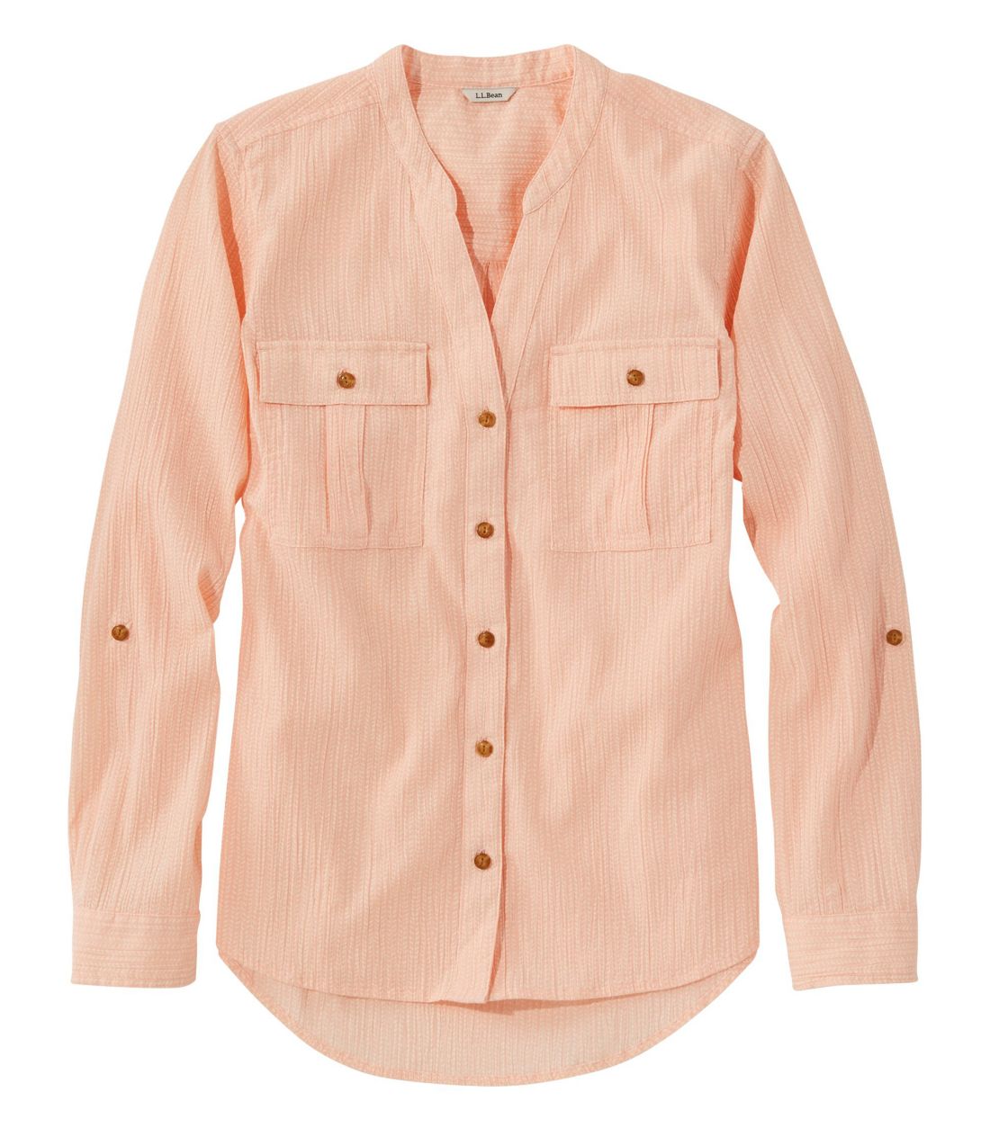 ソフト・コットン・クリンクル・シャツ、ロールタブ、プリント