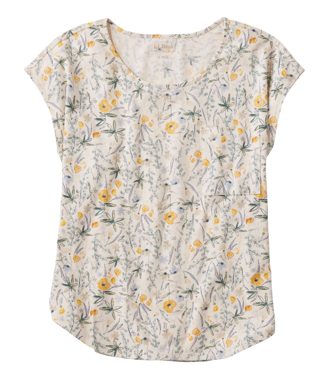 レイクサイド・リネン/コットン・ティ、半袖　スクープネック　プリント