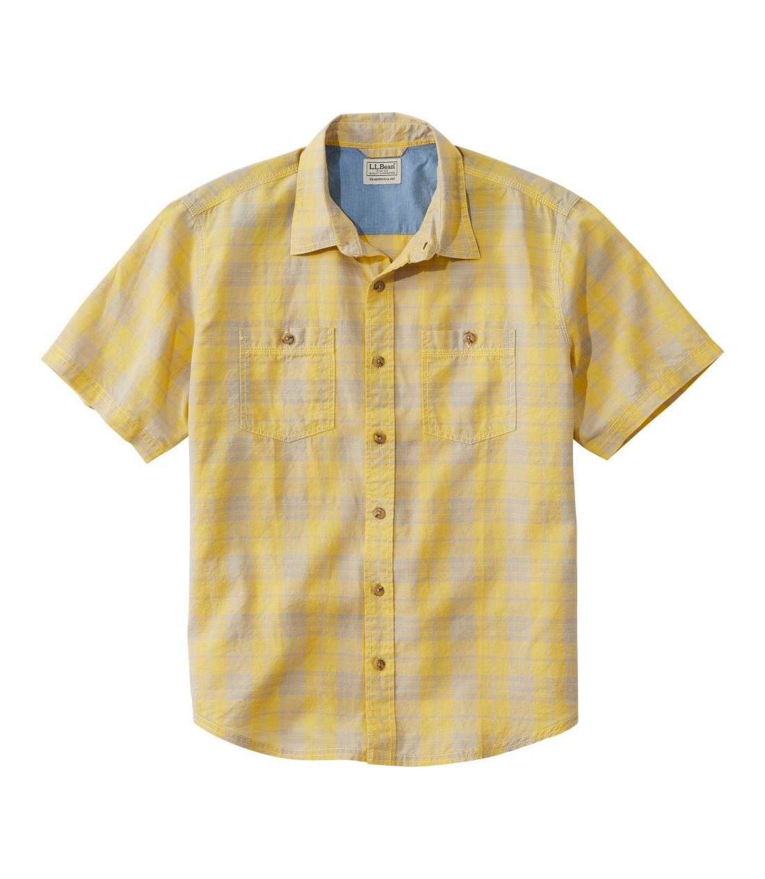 ラギッド・リネン・ブレンド・シャツ、半袖　プラッド　トラディショナル・フィット