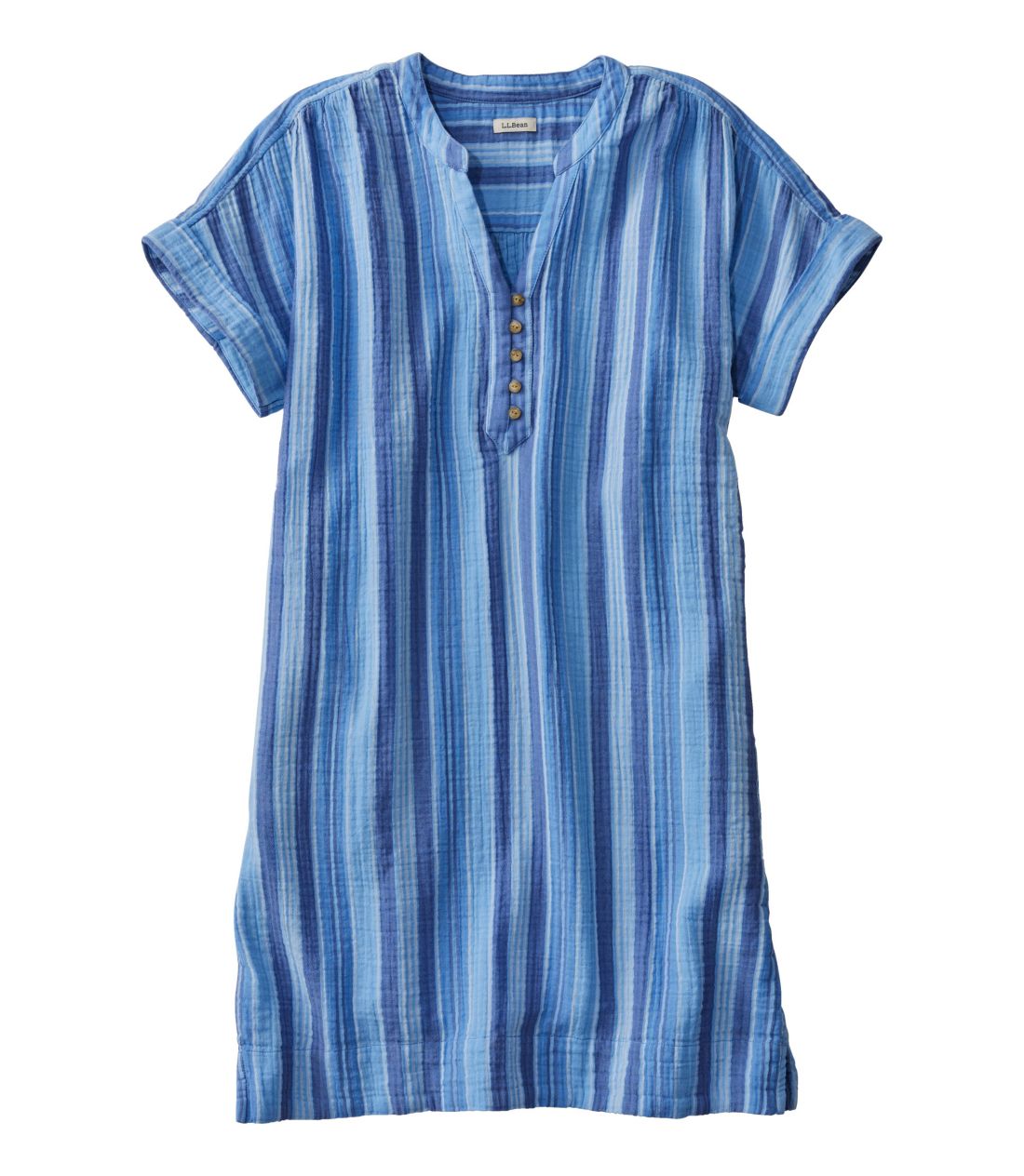 クラウド・ガーゼ・ショートスリーブ・シフト・ドレス、ストライプ