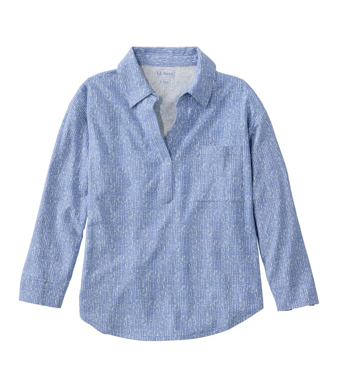 レイクサイド・リネン/コットン・ティ、7分丈袖　スプリットネック・ポロティ　プリント