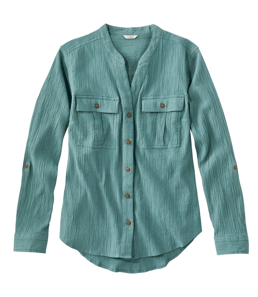 ソフト・コットン・クリンクル・シャツ、ロールタブ