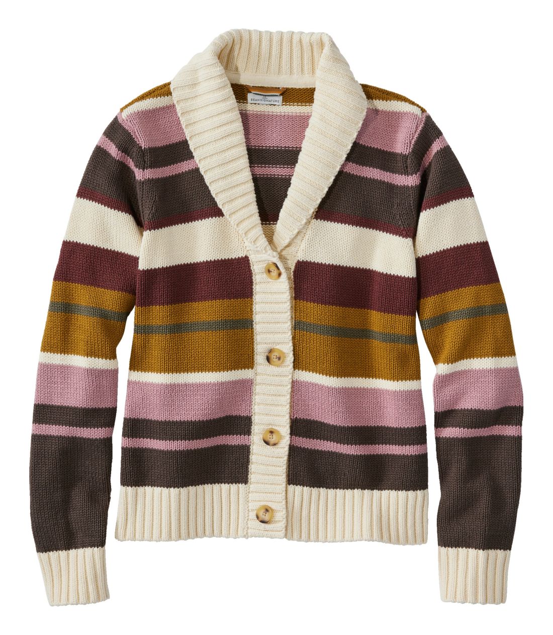 シグネチャー・オリジナル・コットン・セーター、ショール・カーディガン　ストライプ