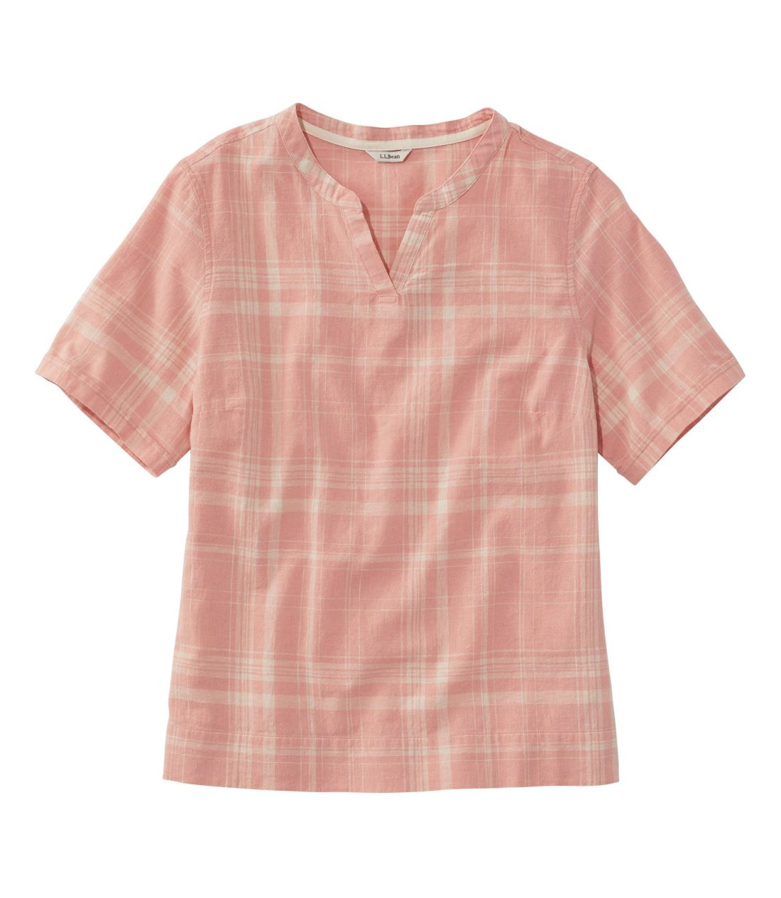 テクスチャード・リネン/コットン・シャツ、半袖　プラッド