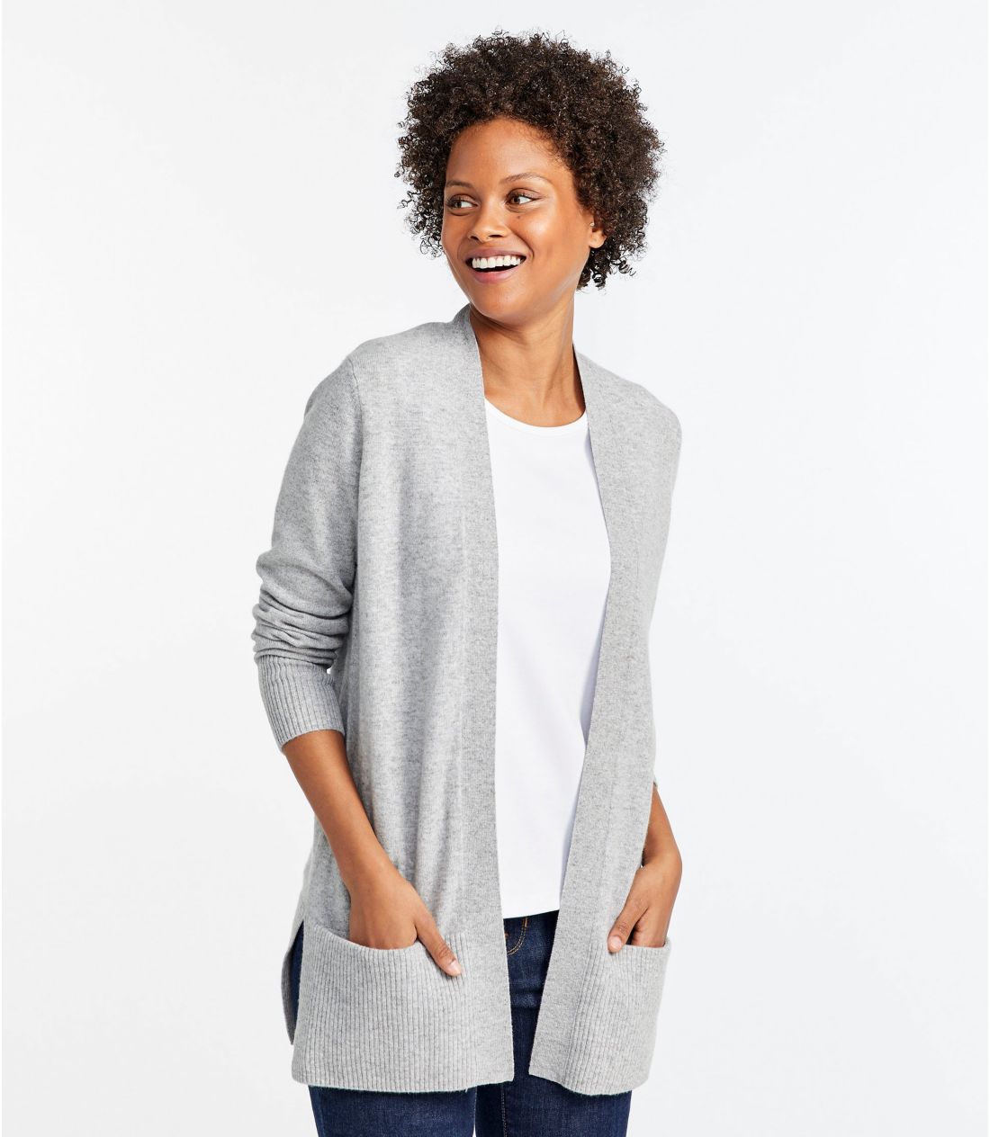 ウィメンズ クラシック・カシミヤ・セーター、ポケット付きオープン