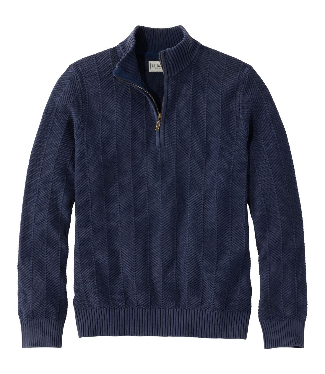 サンウォッシュ・テクスチャード・コットン・セーター、ヘリンボーン・クォータージップ