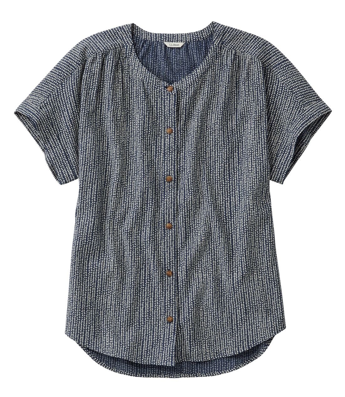 ソフト・コットン・クリンクル・シャツ、半袖　プリント