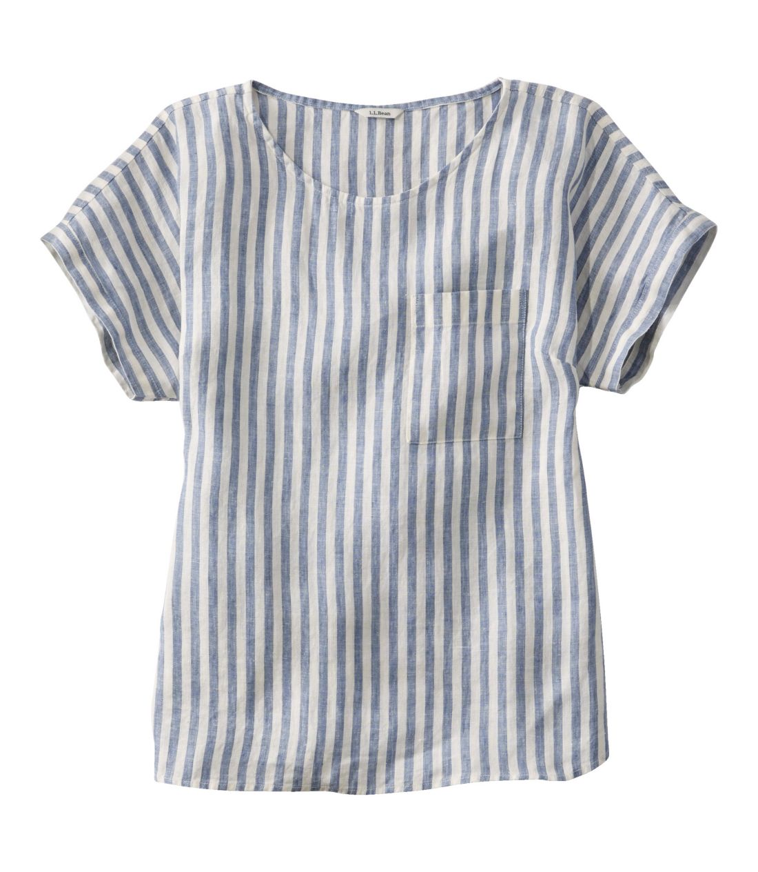 プレミアム・ウォッシャブル・リネン・シャツ、半袖ティ　ストライプ