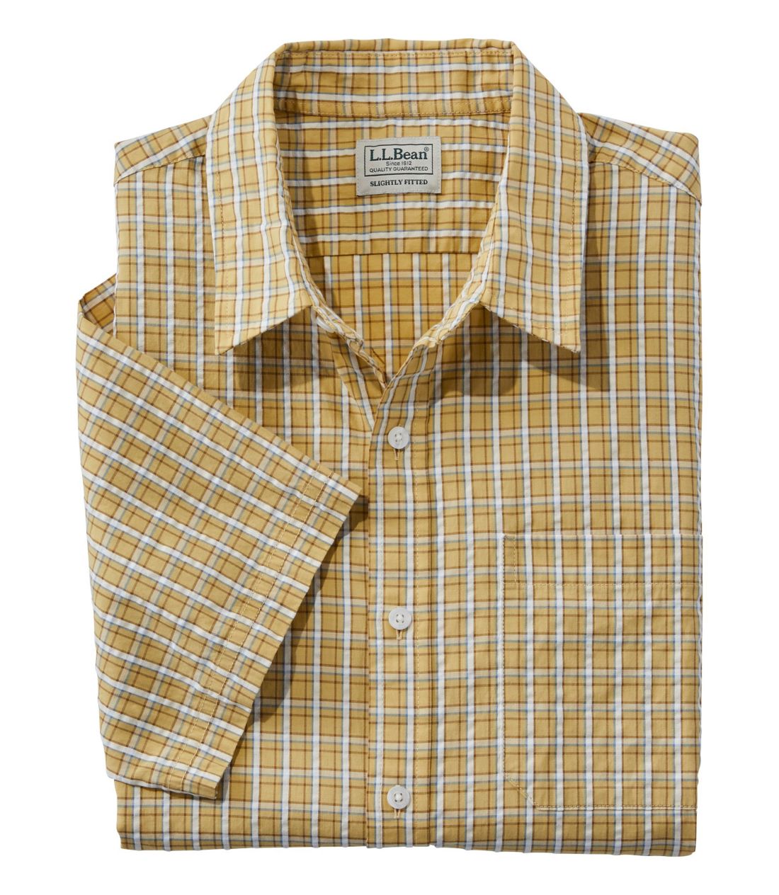 オーガニック・コットン・シアサッカー・シャツ、半袖　プラッド