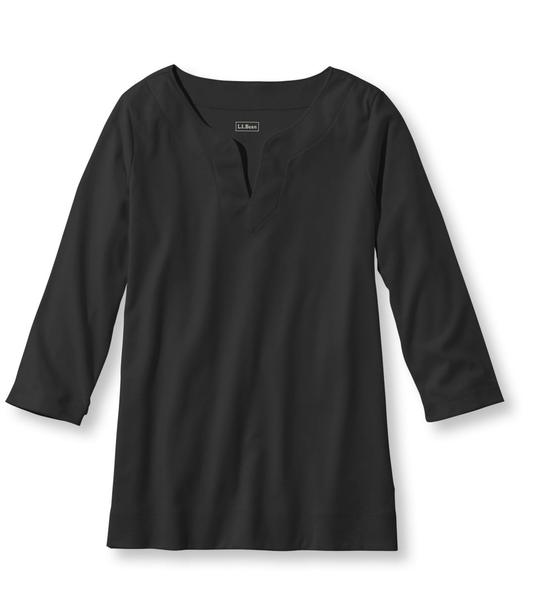 �s�}�E�R�b�g���E�e�B�A7���䑳�@�X�v���b�g�l�b�N�@�`���j�b�N�^Women's Pima Cotton Tunic, Three-Quarter-Sleeve Splitneck