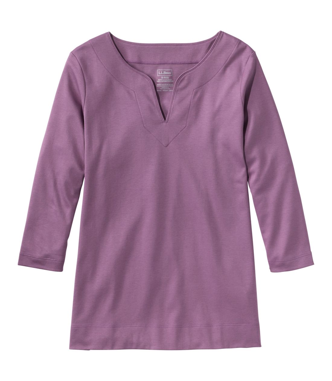 �s�}�E�R�b�g���E�e�B�A7���䑳�@�X�v���b�g�l�b�N�@�`���j�b�N�^Women's Pima Cotton Tunic, Three-Quarter-Sleeve Splitneck