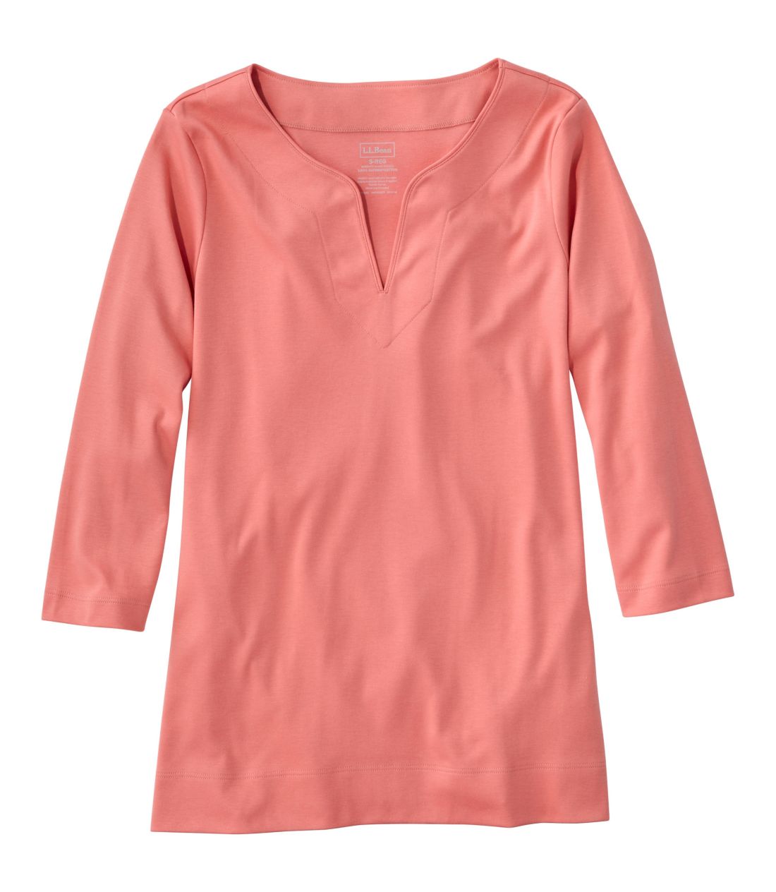 �s�}�E�R�b�g���E�e�B�A7���䑳�@�X�v���b�g�l�b�N�@�`���j�b�N�^Women's Pima Cotton Tunic, Three-Quarter-Sleeve Splitneck