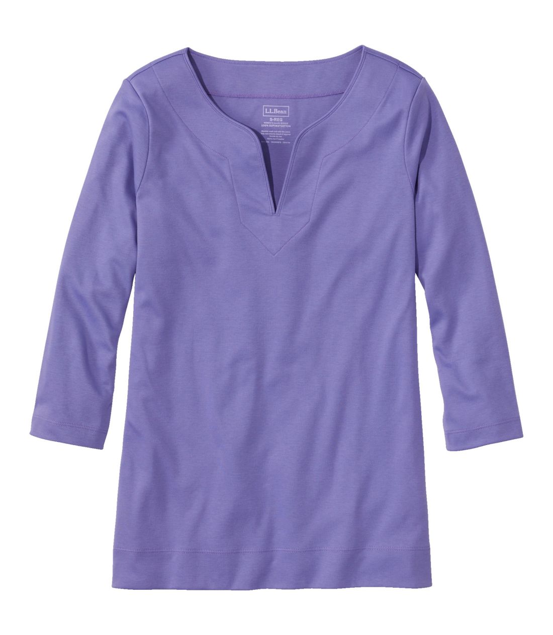 �s�}�E�R�b�g���E�e�B�A7���䑳�@�X�v���b�g�l�b�N�@�`���j�b�N�^Women's Pima Cotton Tunic, Three-Quarter-Sleeve Splitneck