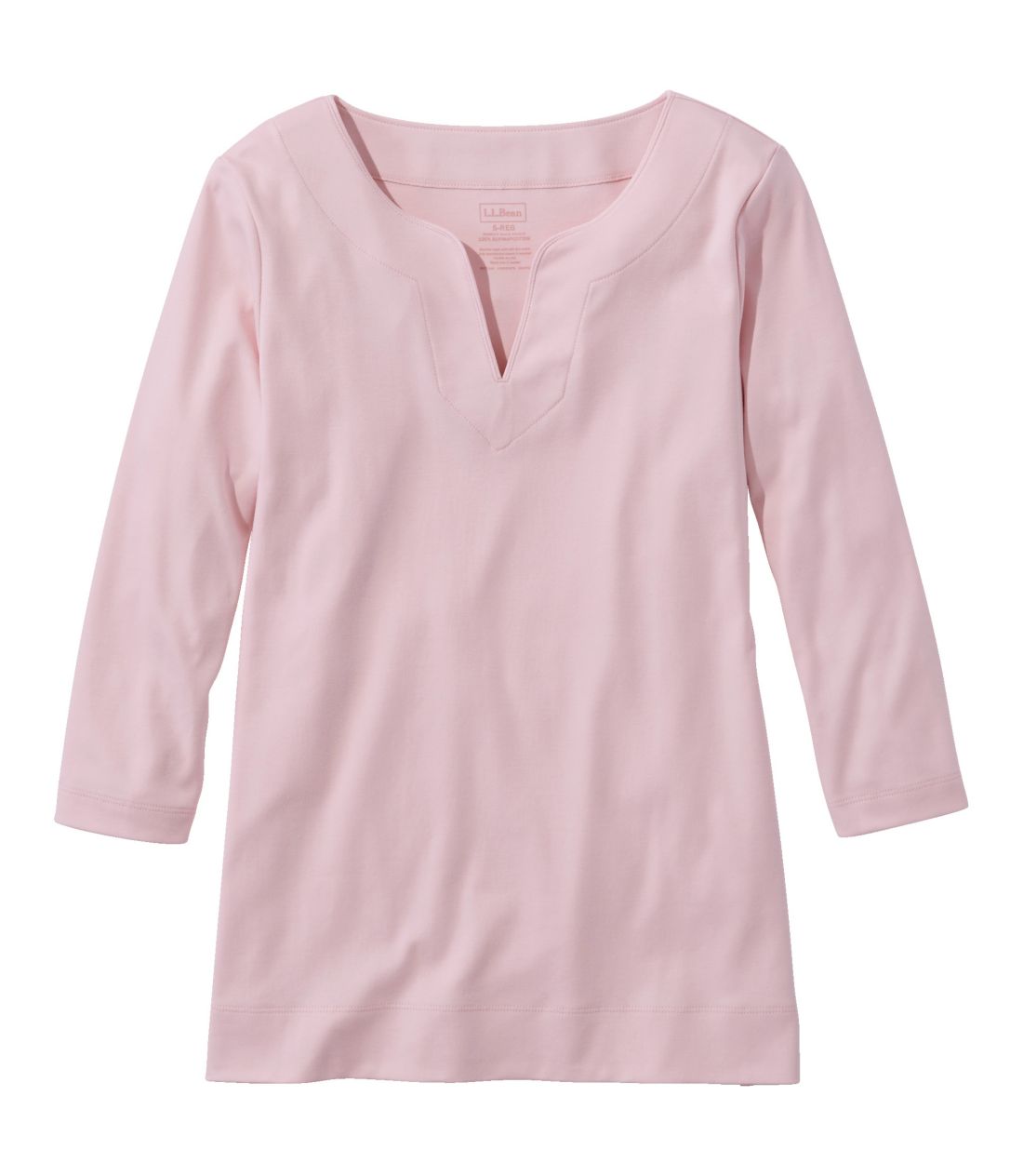 �s�}�E�R�b�g���E�e�B�A7���䑳�@�X�v���b�g�l�b�N�@�`���j�b�N�^Women's Pima Cotton Tunic, Three-Quarter-Sleeve Splitneck