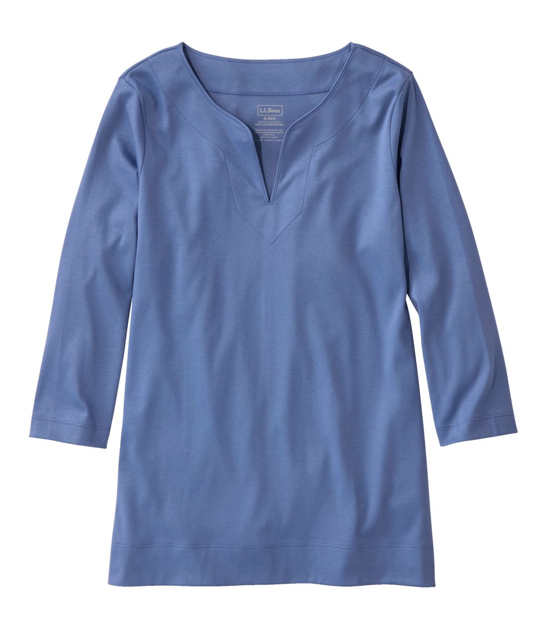 �s�}�E�R�b�g���E�e�B�A7���䑳�@�X�v���b�g�l�b�N�@�`���j�b�N�^Women's Pima Cotton Tunic, Three-Quarter-Sleeve Splitneck