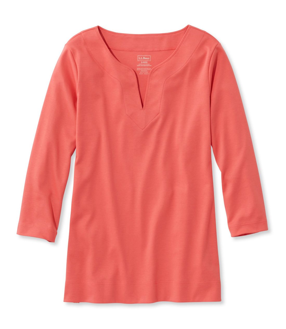 �s�}�E�R�b�g���E�e�B�A7���䑳�@�X�v���b�g�l�b�N�@�`���j�b�N�^Women's Pima Cotton Tunic, Three-Quarter-Sleeve Splitneck