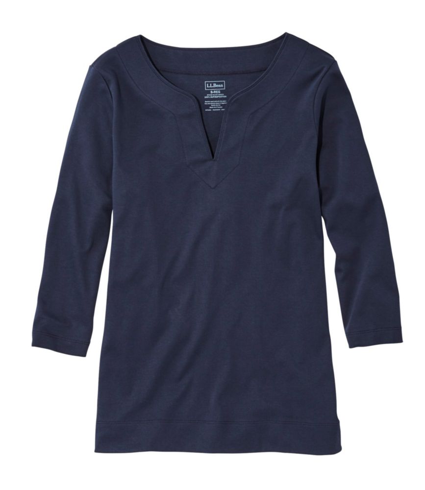 �s�}�E�R�b�g���E�e�B�A7���䑳�@�X�v���b�g�l�b�N�@�`���j�b�N�^Women's Pima Cotton Tunic, Three-Quarter-Sleeve Splitneck