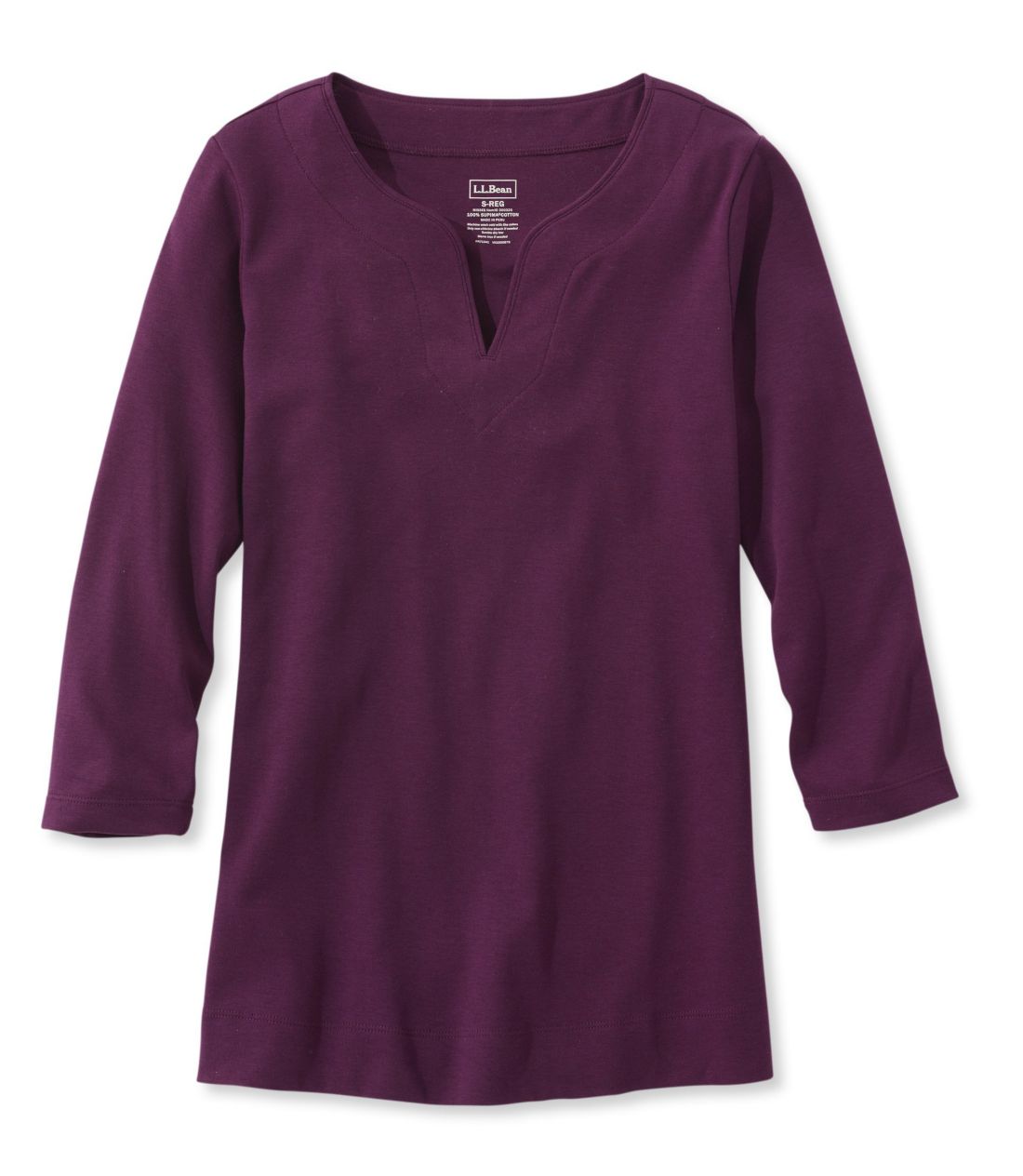 �s�}�E�R�b�g���E�e�B�A7���䑳�@�X�v���b�g�l�b�N�@�`���j�b�N�^Women's Pima Cotton Tunic, Three-Quarter-Sleeve Splitneck