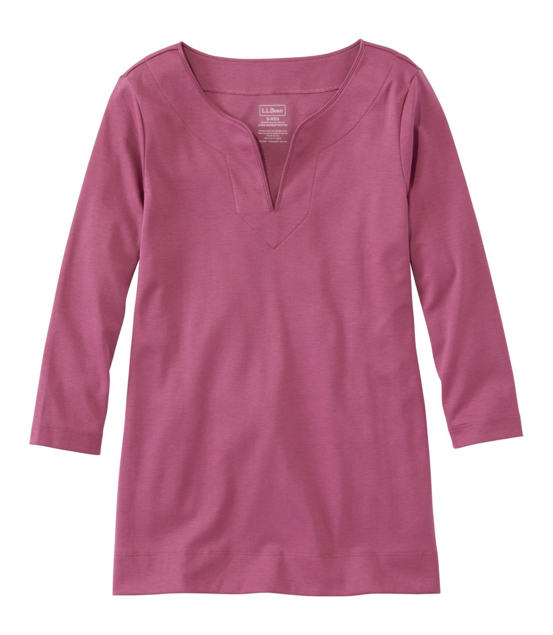 �s�}�E�R�b�g���E�e�B�A7���䑳�@�X�v���b�g�l�b�N�@�`���j�b�N�^Women's Pima Cotton Tunic, Three-Quarter-Sleeve Splitneck