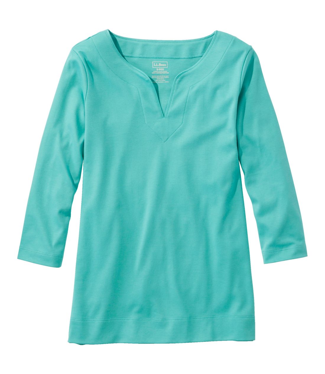 �s�}�E�R�b�g���E�e�B�A7���䑳�@�X�v���b�g�l�b�N�@�`���j�b�N�^Women's Pima Cotton Tunic, Three-Quarter-Sleeve Splitneck
