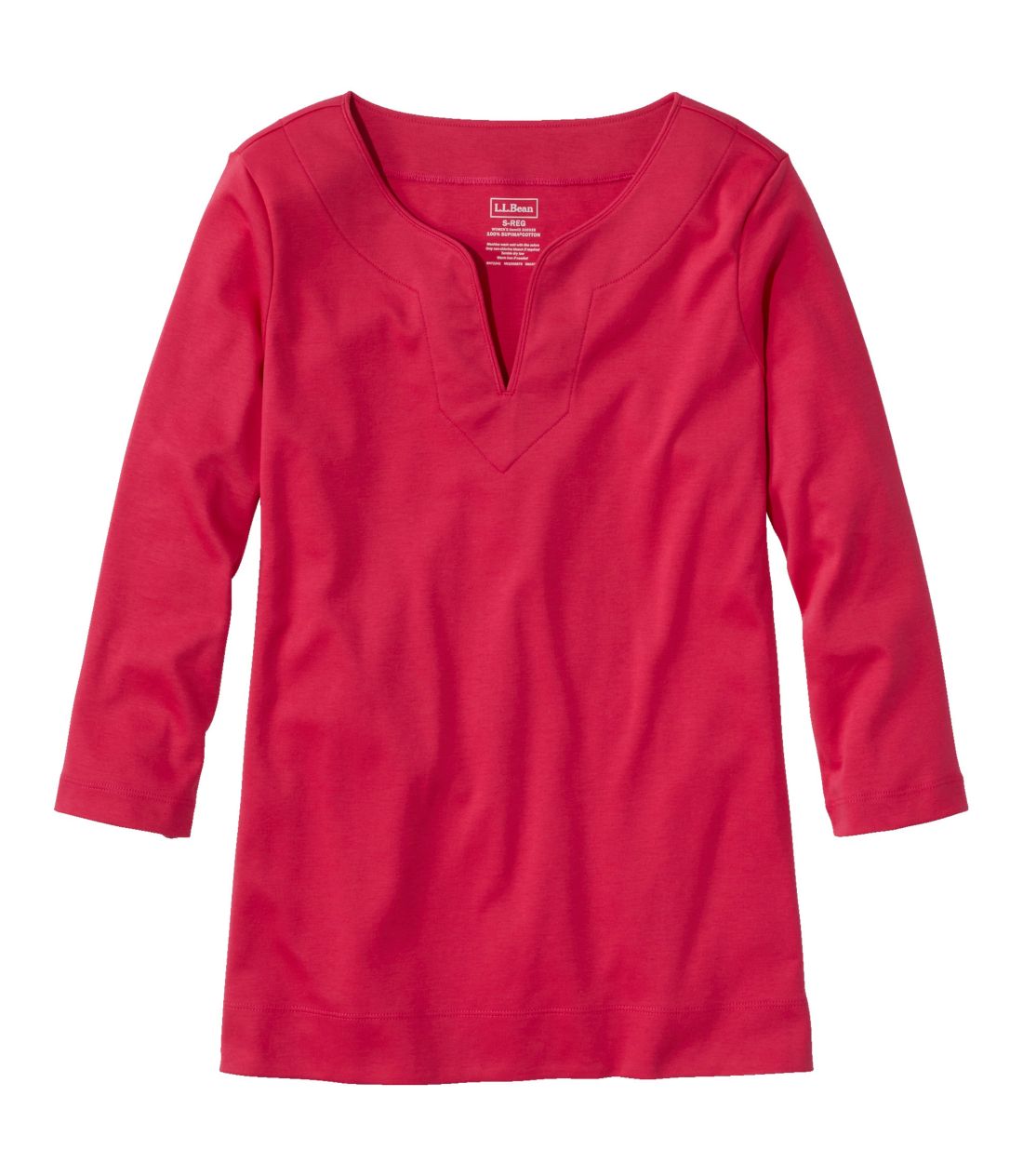 �s�}�E�R�b�g���E�e�B�A7���䑳�@�X�v���b�g�l�b�N�@�`���j�b�N�^Women's Pima Cotton Tunic, Three-Quarter-Sleeve Splitneck